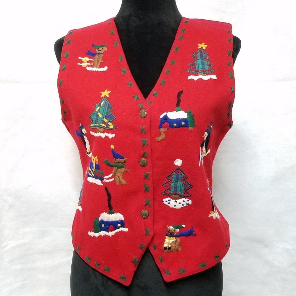 Red Felted Wool Blend Ugly Christmas Sweater Vest